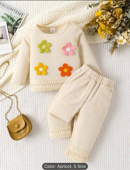 2pcs Floral long sleeves knit top and pant set