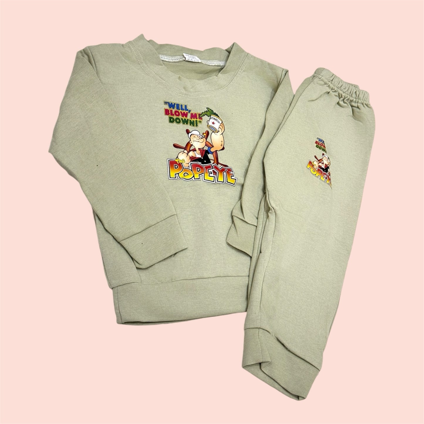 Sail Away in Sea Green: Popeye Sweatshirt & Pant Set!