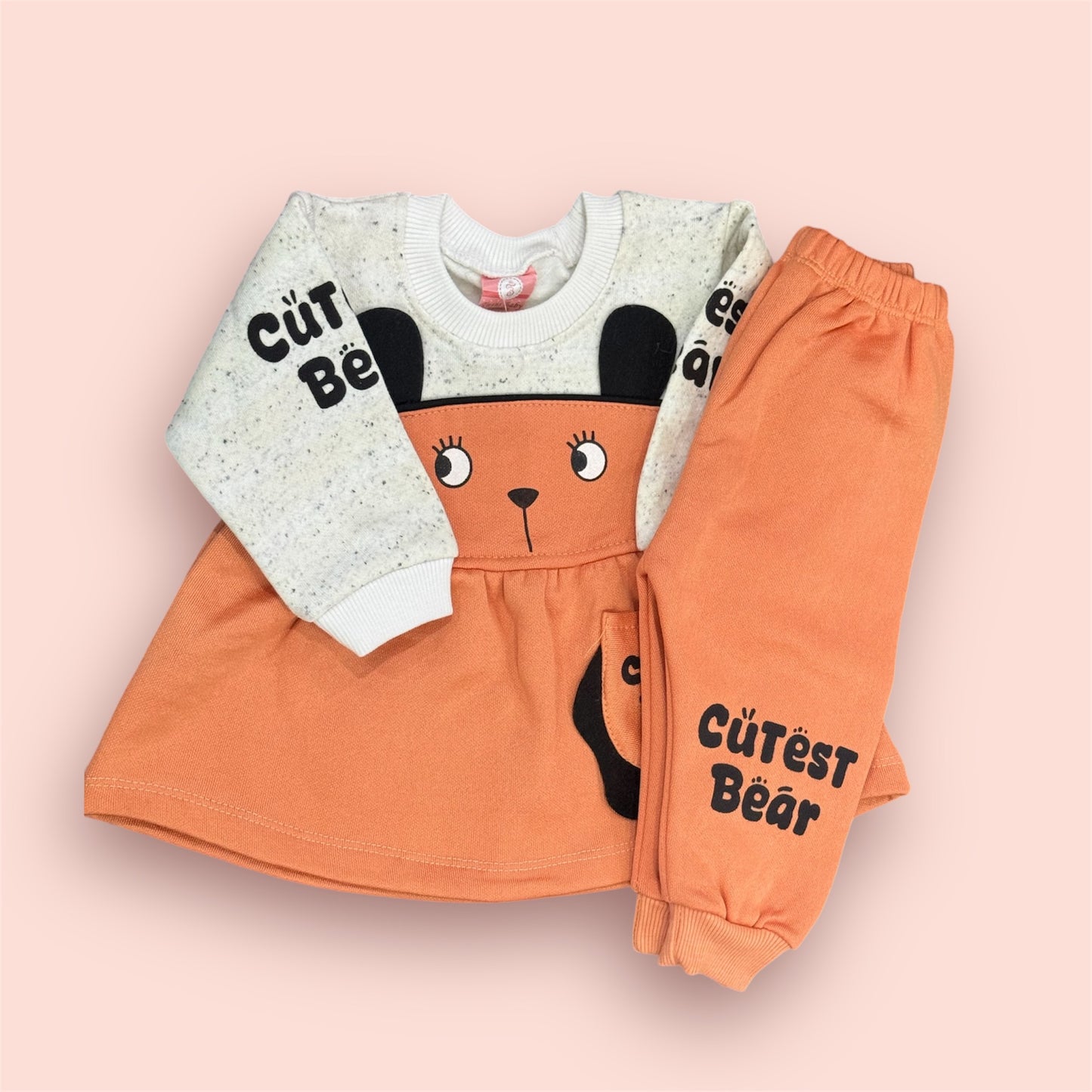 Orange Bear-y Warm Frock & Trouser Set for Her