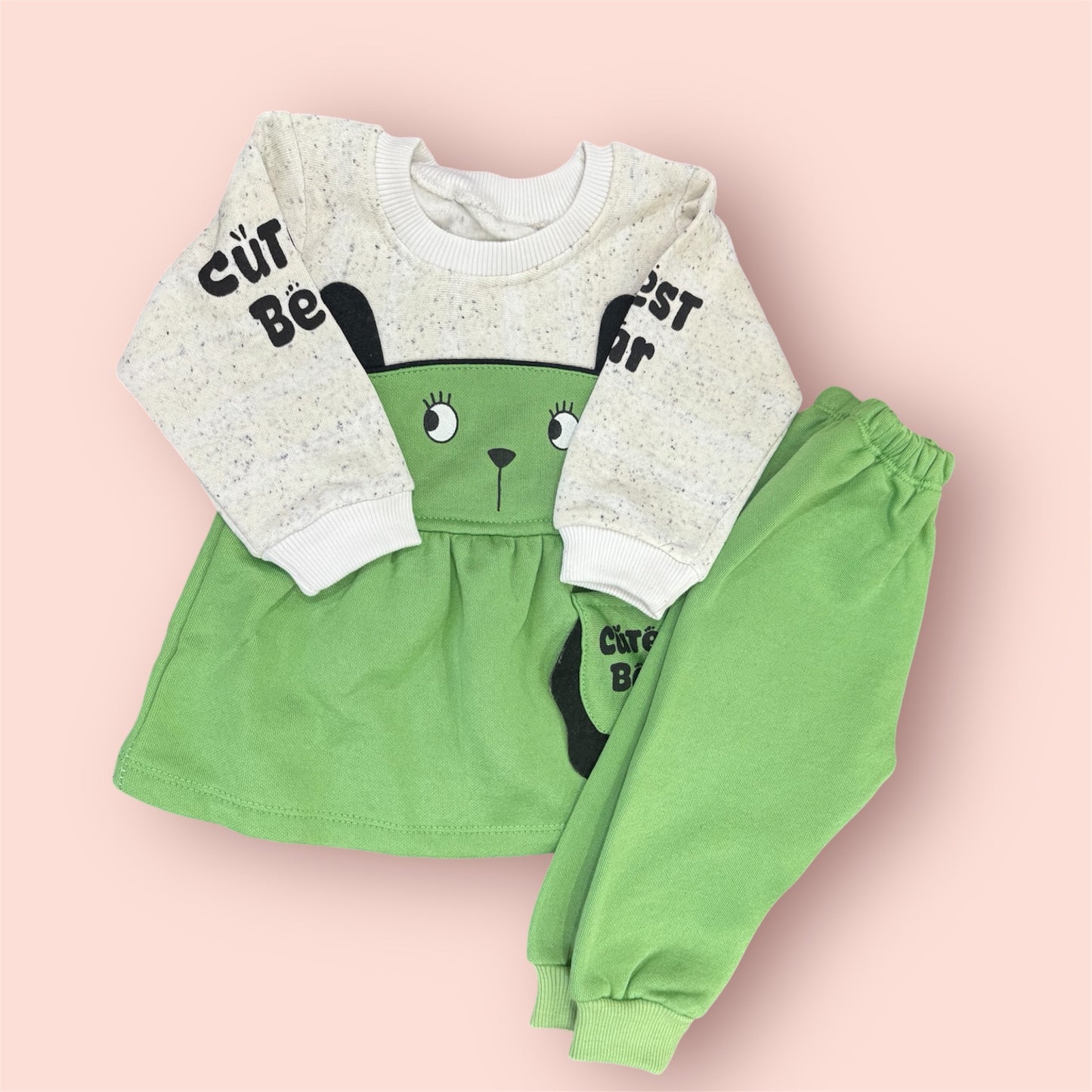 Green Bear Hugs Frock & Trouser Set for Her