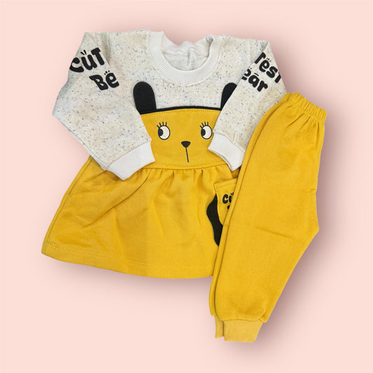 Bear-y Cozy Yellow Frock & Trouser Set for Her