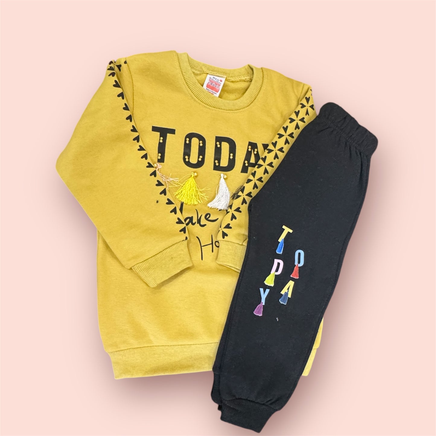 Sunny Yellow Sweatshirt & Black Trouser Set for Winter