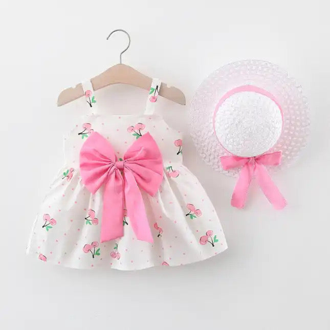 White & Pink Frock with Hat