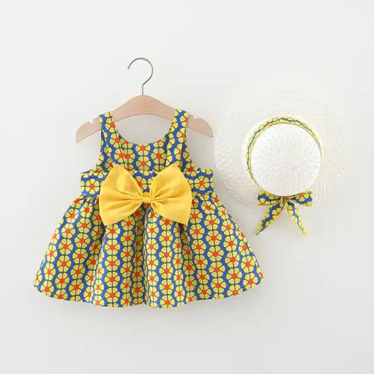 Blue & Yellow Frock with Hat